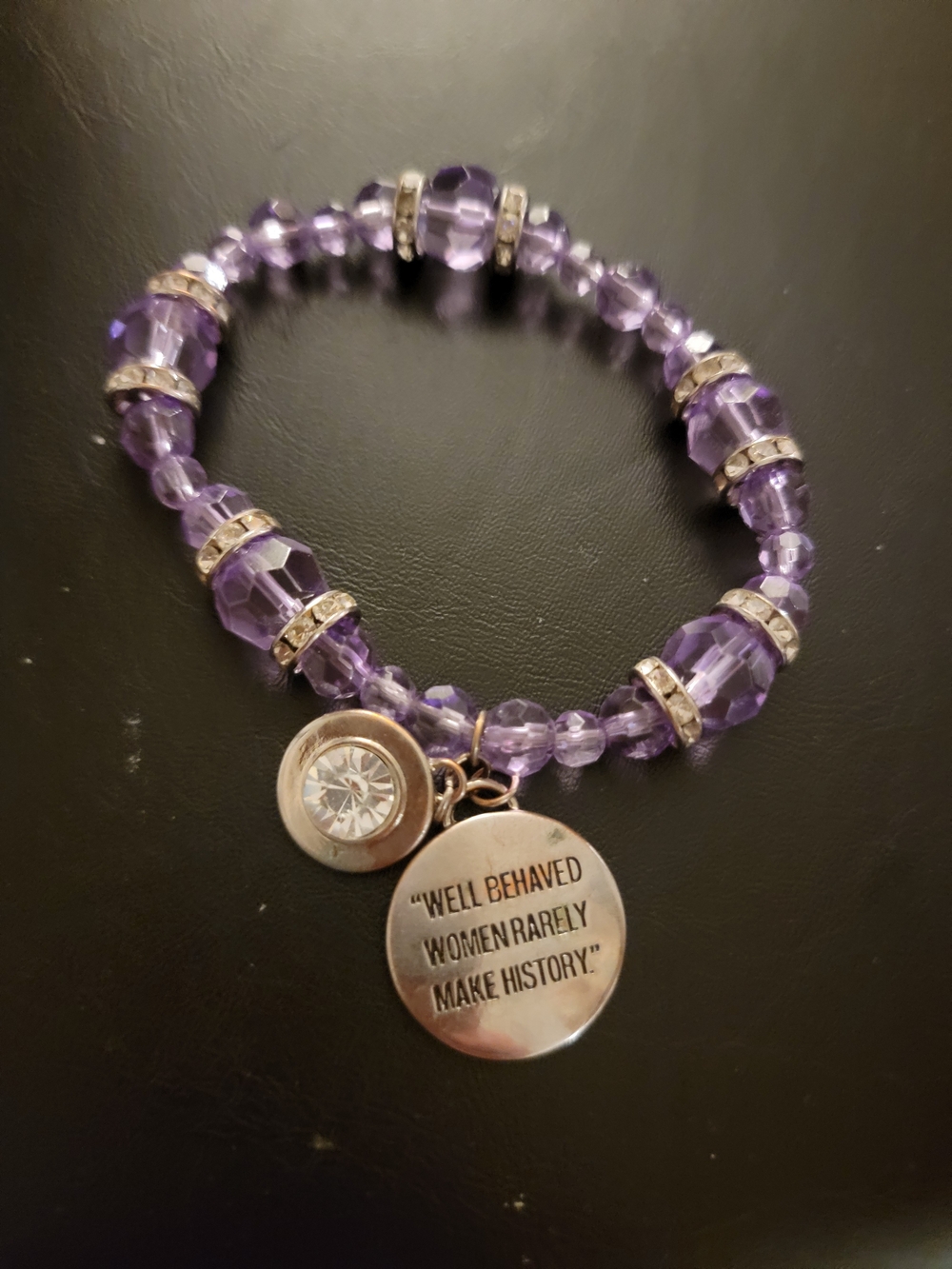 Amethyst Purple Beaded Bracelet with Inspirational Pendant